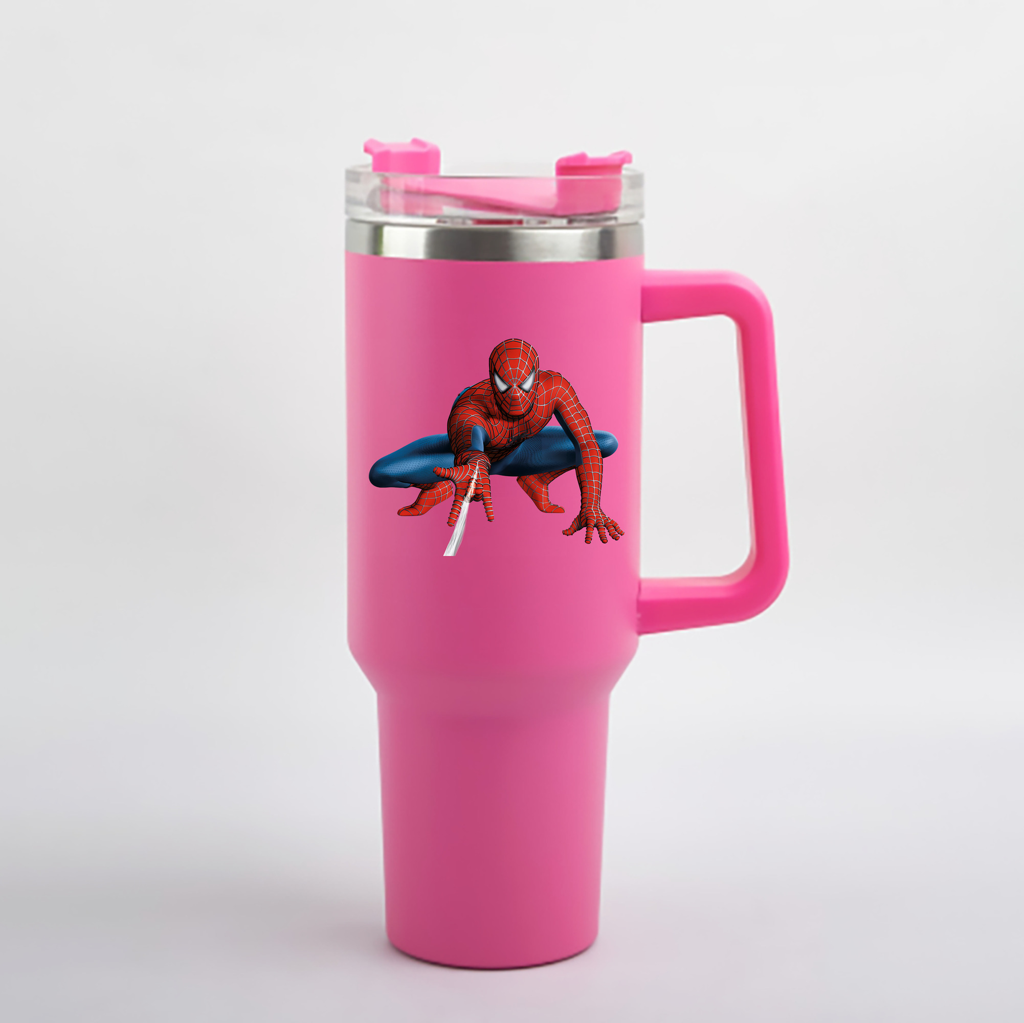 （画像用） Spider Man スパイダーマン 1200mL車用タンブラー - クリスタルステッカー（プラスチックストロー付き）